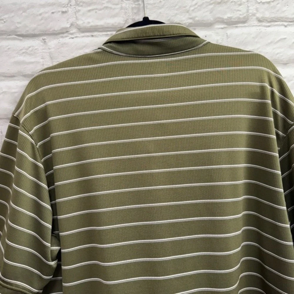 Nike Golf Polo Shirt Mens XL Green White Stripe Dri-FIT Short Sleeve Performance